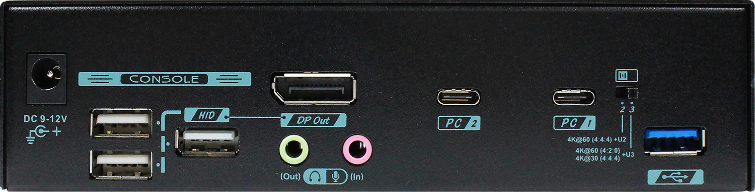 REXTRON 4K UHD USB-C 2 Port KVM Switch with DP Output& USB-Audio Function.Front