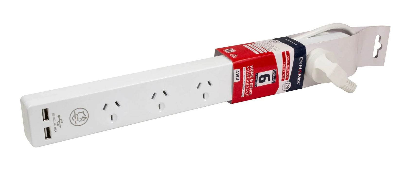 DYNAMIX 6-way 10A Home & Office Powerboard with two USB 3.4A Rapid Charging Port - LX2001 - Homewares, Outdoor, Phone Accessories, Cases, Speakers, Headphones + More -