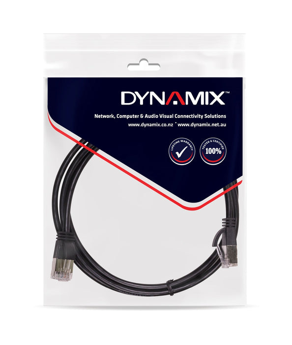DYNAMIX 2m Cat6A S/FTP Black Ultra-Slim Shielded 10G Patch Lead (34AWG) with RJ4