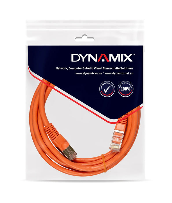 DYNAMIX 0.5m Cat6A S/FTP Orange Slimline Shielded 10G Patch Lead. 26AWG (Cat6 Au