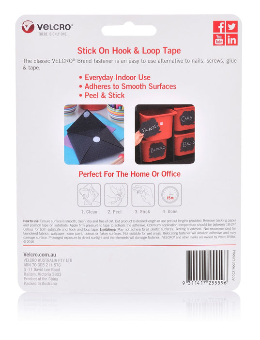 VELCRO Brand 25mm x 50mm Hook & Loop Pre-Cut Stick On 6 Pack Surface Tape. Desig