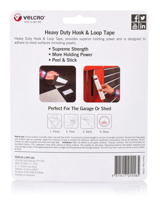 VELCRO Brand 25mm x 1m Heavy Duty Hook & Loop Tape. Designed for Attaching Items - LX2001 - Homewares, Outdoor, Phone Accessories, Cases, Speakers, Headphones + More -