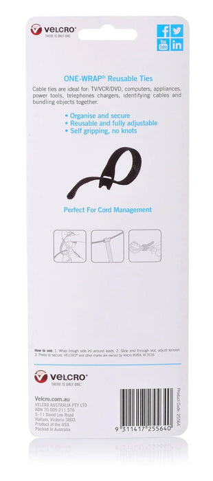 VELCRO Brand 25mm x 200mm ONE-WRAP Reusable Hook & Loop 5 Pack Cable Ties. Self - LX2001 - Homewares, Outdoor, Phone Accessories, Cases, Speakers, Headphones + More -