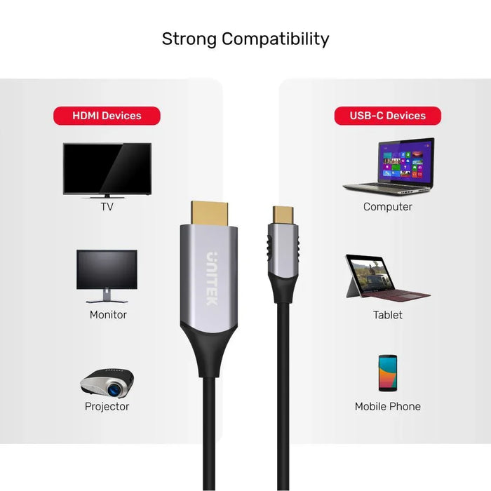 UNITEK 1.8m USB-C to HDMI cable. Premium Audio Video UltraHD. Gold Plated Conne - LX2001 - Homewares, Outdoor, Phone Accessories, Cases, Speakers, Headphones + More -