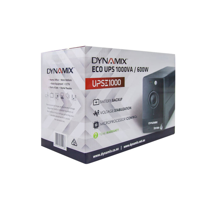 DYNAMIX ECO Range 1000VA (600W) Line Interactive UPS. 3x NZ Power Sockets with B