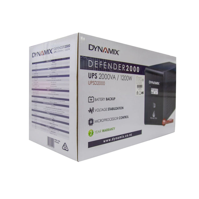 DYNAMIX Defender 2000VA(1200W) Line Interactive UPS, 3x NZ Power Sockets with Su - LX2001 - Homewares, Outdoor, Phone Accessories, Cases, Speakers, Headphones + More -