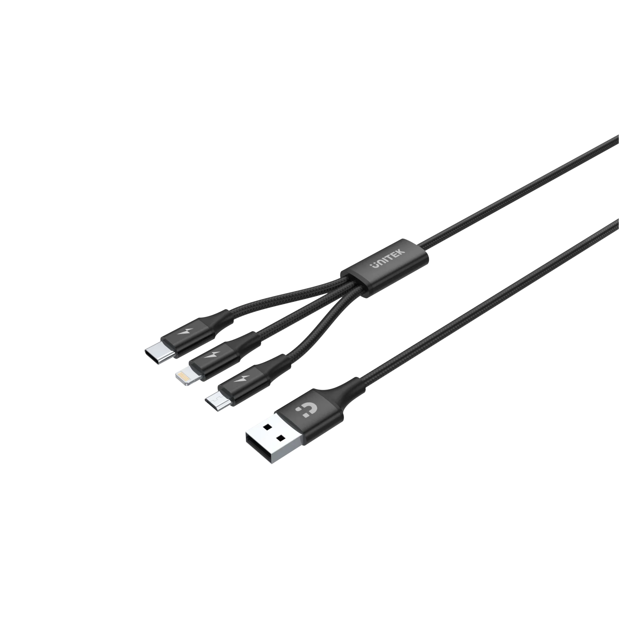 UNITEK 1.2m USB 3-in-1 Charge Cable. Integrated USB-A to Micro-B, Ligh ...