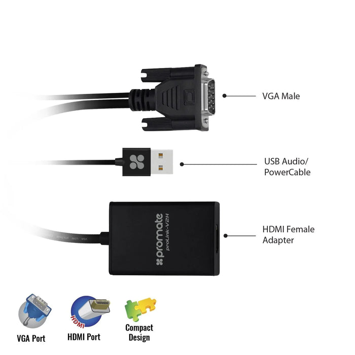 PROMATE VGA (Male) to HDMI (Female) Display Adaptor Kit with Audio. Supports up - LX2001 - Homewares, Outdoor, Phone Accessories, Cases, Speakers, Headphones + More -