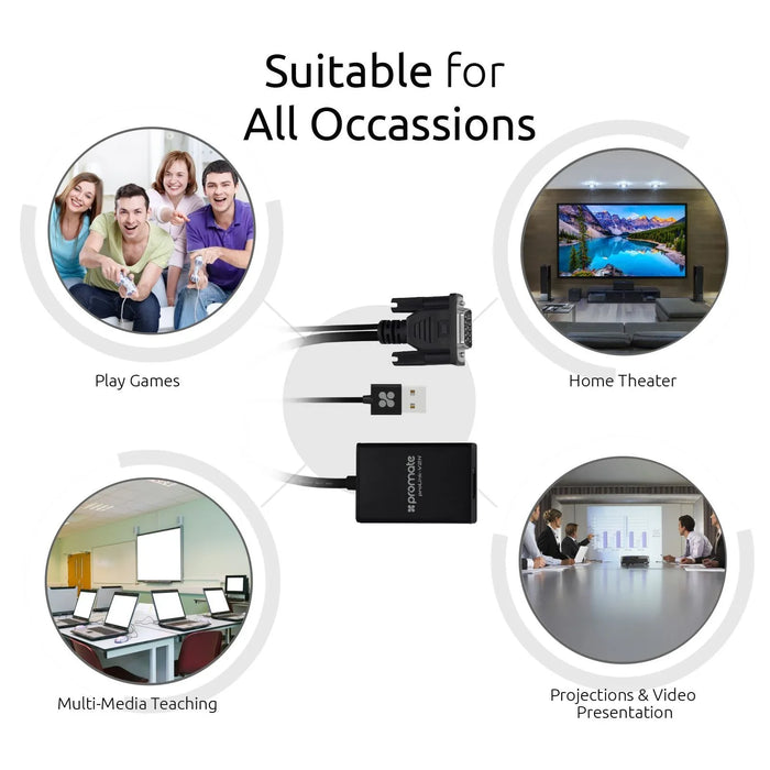 PROMATE VGA (Male) to HDMI (Female) Display Adaptor Kit with Audio. Supports up - LX2001 - Homewares, Outdoor, Phone Accessories, Cases, Speakers, Headphones + More -