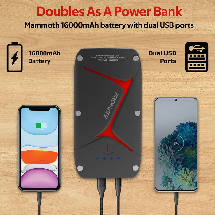 PROMATE 12V IP67 Car Jump Starter with Built-in 16000mAh Powerbank. 80lm LED Fla - LX2001 - Homewares, Outdoor, Phone Accessories, Cases, Speakers, Headphones + More -