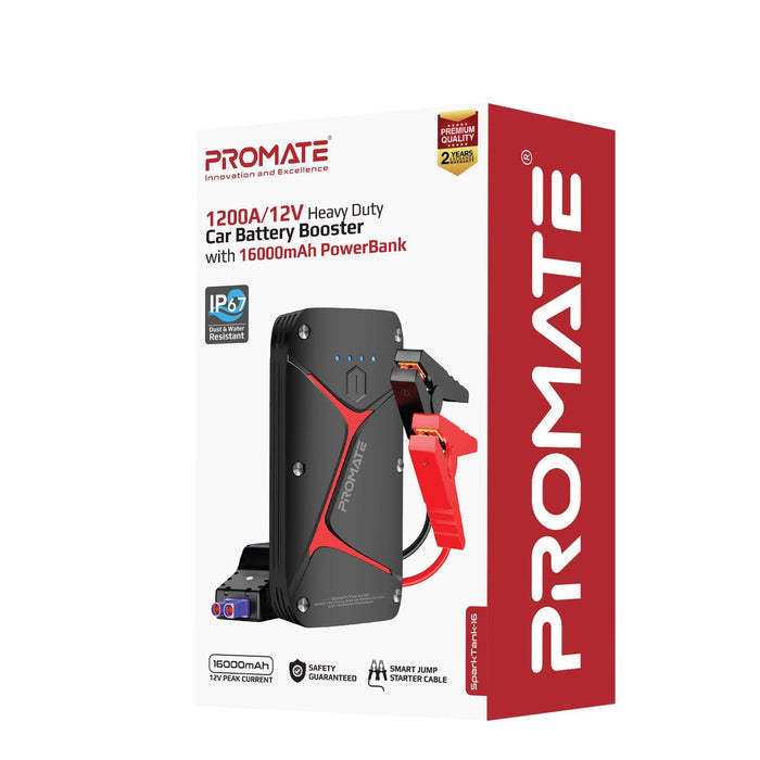 PROMATE 12V IP67 Car Jump Starter with Built-in 16000mAh Powerbank. 80lm LED Fla