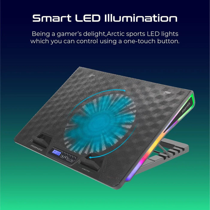 VERTUX Gaming Portable Height Adjustable RGB LED Cooling Pad with Fan Speed Cont - LX2001 - Homewares, Outdoor, Phone Accessories, Cases, Speakers, Headphones + More -