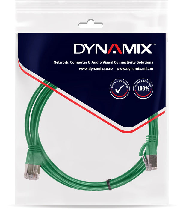 DYNAMIX 1m Cat6A S/FTP Green Ultra-Slim Shielded 10G Patch Lead (34AWG) with RJ4