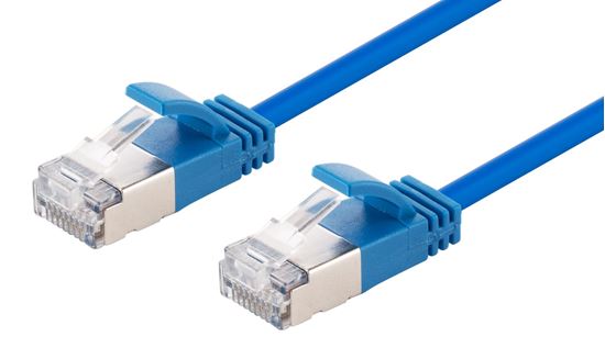 DYNAMIX 1m Cat6A S/FTP Blue Ultra-Slim Shielded 10G Patch Lead (34AWG) with RJ45