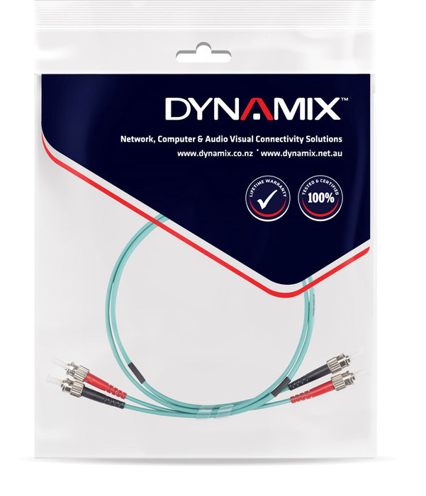 DYNAMIX 2M 50u ST/ST OM3 Fibre Lead (Duplex, Multimode) Aqua LSZH Jacket