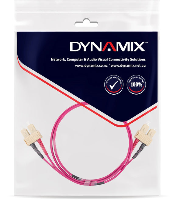 DYNAMIX 30M 50u SC/SC OM4 Fibre Lead (Duplex, Multimode) Raspberry Pink Jacket
