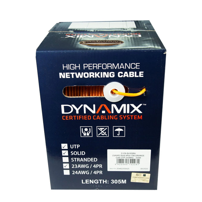 DYNAMIX 305m Cat6 Orange UTP SOLID Cable Roll, 250MHz, 23AWGx4P, PVC Jacket - LX2001 - Homewares, Outdoor, Phone Accessories, Cases, Speakers, Headphones + More -