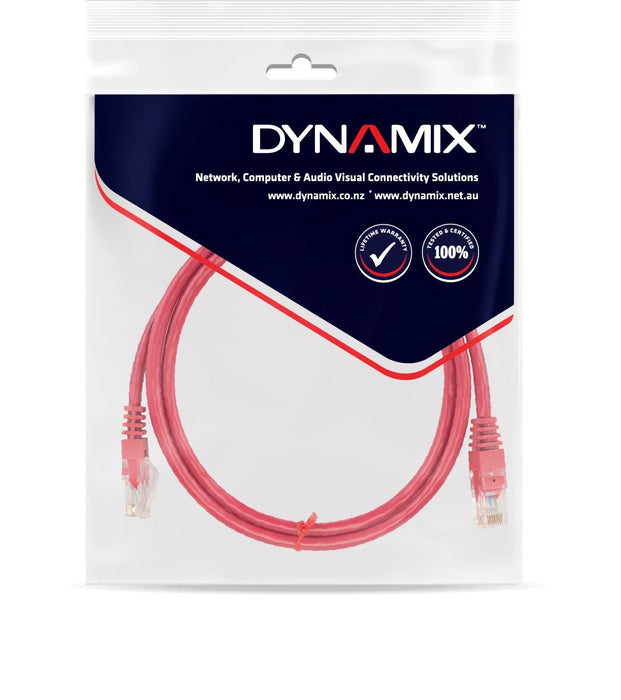DYNAMIX 10m Cat5e Red UTP Patch Lead (T568A Specification) 100MHz 24AWG Slimline