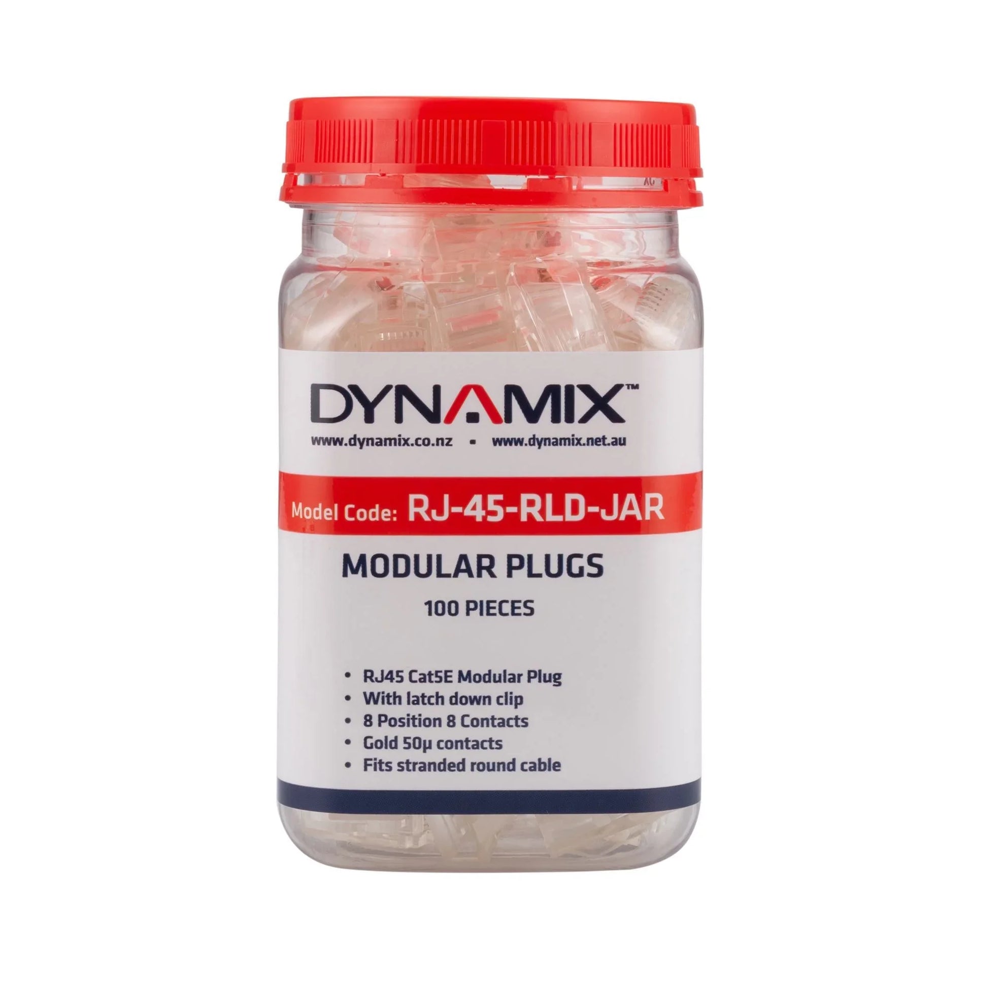 DYNAMIX RJ45 Plug 100pc Jar, Latch Down Clip 8P8C Modular (Round, Stra ...
