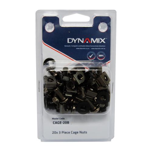 DYNAMIX 20pc Pack, 3 Piece Cage Nut, Black (Re-sealable Pack) M6
