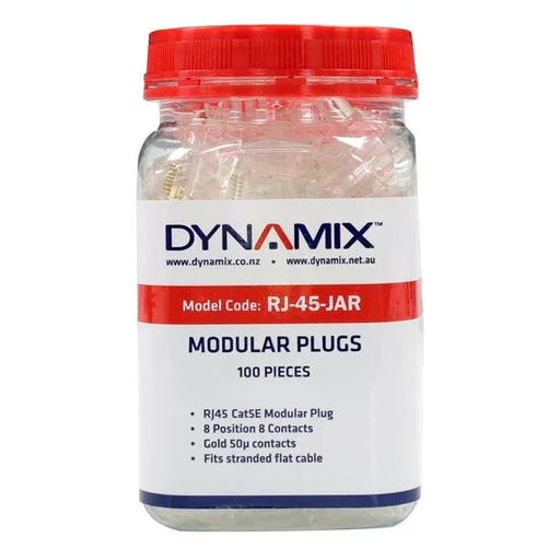 DYNAMIX RJ45 Plug 100pc Jar, 8P8C Modular Plug (Flat, Stranded). 50 micron - LX2001 - Homewares, Outdoor, Phone Accessories, Cases, Speakers, Headphones + More -