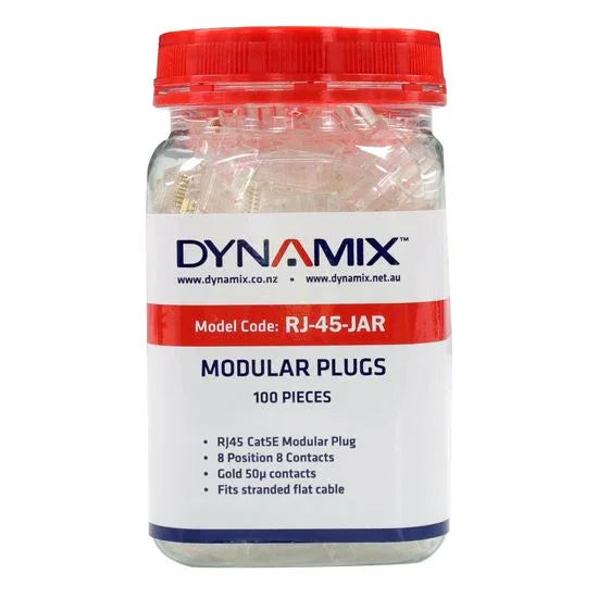 DYNAMIX RJ45 Plug 100pc Jar, 8P8C Modular Plug (Flat, Stranded). 50 micron - LX2001 - Homewares, Outdoor, Phone Accessories, Cases, Speakers, Headphones + More -