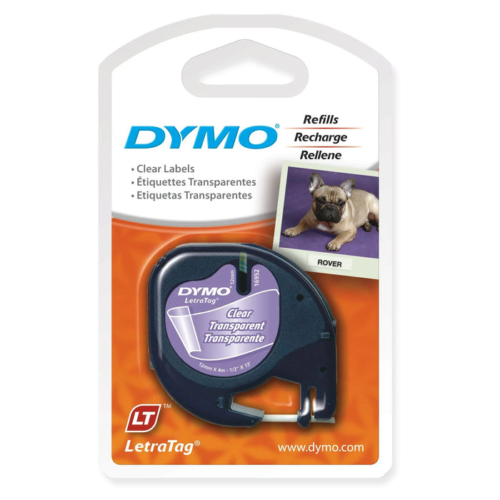 DYMO Genuine LetraTag Labeller Plastic Tape 12mm x 4M. Black on Clear, Tear-res - LX2001 - Homewares, Outdoor, Phone Accessories, Cases, Speakers, Headphones + More -