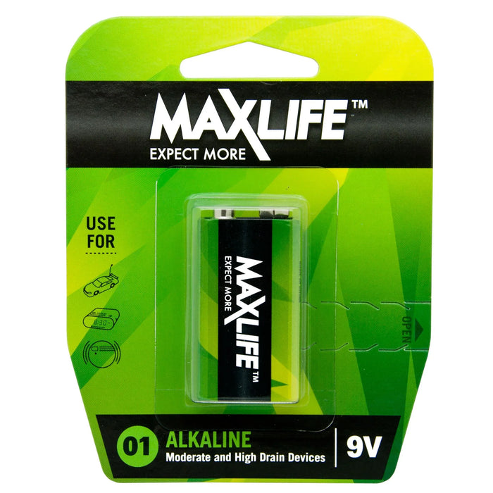 MAXLIFE 9V Alkaline Battery 1 Pack Long Lasting Alkaline Formula. Designed For E - LX2001 - Homewares, Outdoor, Phone Accessories, Cases, Speakers, Headphones + More -