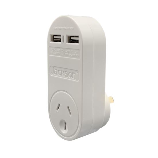 JACKSON Single Plug USB Wall Charger, 2x USB Charging Outlets (2.1A total)
