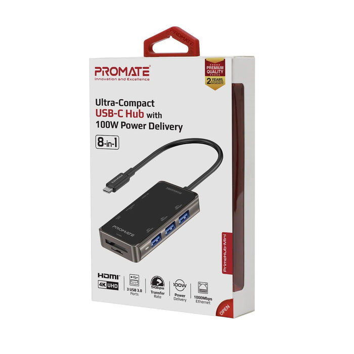 PROMATE 8-in-1 USB Multi-Port Hub with USB-C Connector. Includes 100W PD, 4K HDM - LX2001 - Homewares, Outdoor, Phone Accessories, Cases, Speakers, Headphones + More -