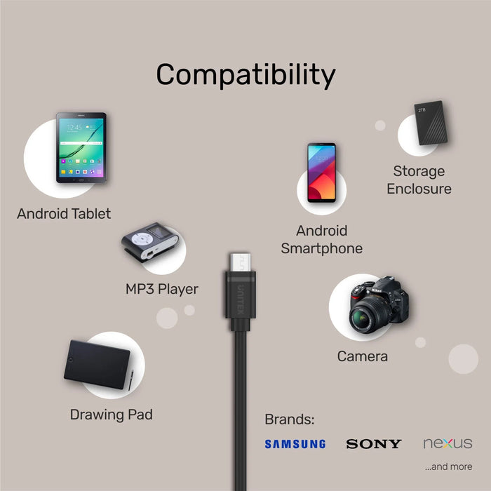 UNITEK 1m USB 2.0 USB-C Male to Micro-B Male Cable. OD: 2.8mm; Nickel Plated; Re - LX2001 - Homewares, Outdoor, Phone Accessories, Cases, Speakers, Headphones + More -