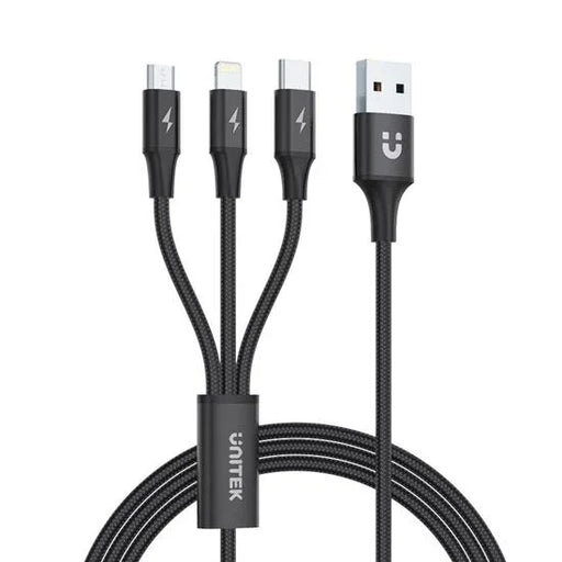 UNITEK 1.2m USB 3-in-1 Charge Cable. Integrated USB-A to Micro-B, Lightning Conn - LX2001 - Homewares, Outdoor, Phone Accessories, Cases, Speakers, Headphones + More -