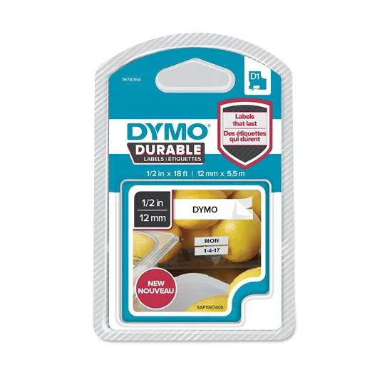 DYMO Genuine D1 Extra-Strength Durable Labels. 12mm x 5.5m Black on White. Stron - LX2001 - Homewares, Outdoor, Phone Accessories, Cases, Speakers, Headphones + More -