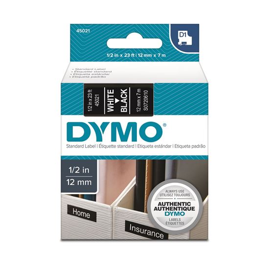DYMO Genuine D1 Label Cassette Tape 12mm x 7M; White on Black Suitable for the L