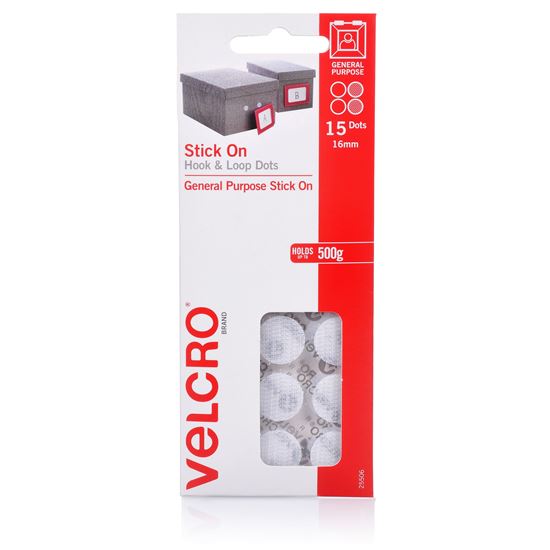 VELCRO Brand 16mm Stick On Hook & Loop Dots. Pack of 15. Designed for General Pu