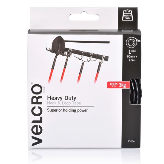 VELCRO Brand 50mm x 2.5m Adhesive Heavy Duty Hook & Loop Roll/Tape. Designed for