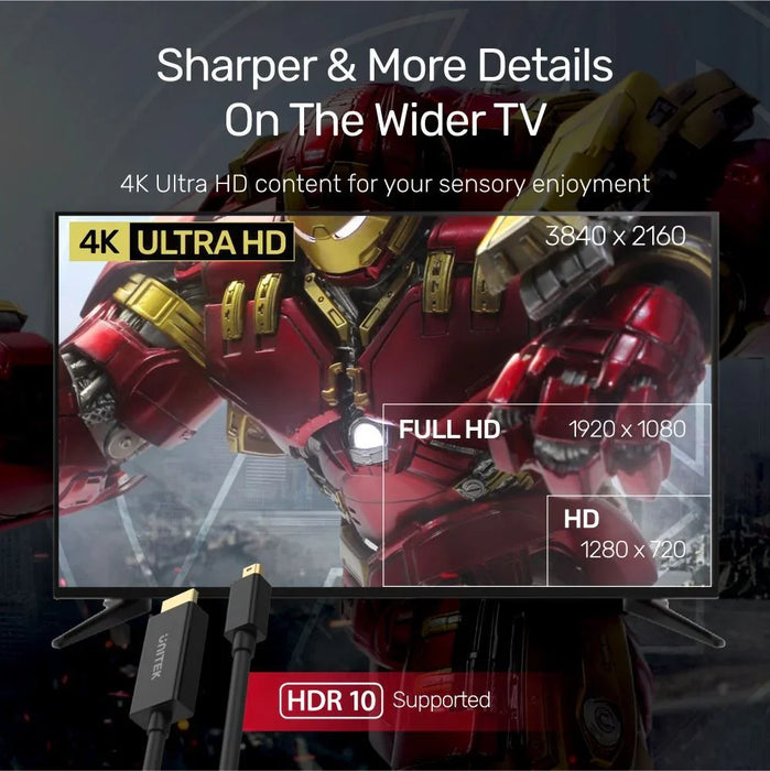 UNITEK 2M Mini DisplayPort to HDMI 1.4 Cable. Supports 4K@30Hz; HDR; HDCP2.0; 3D - LX2001 - Homewares, Outdoor, Phone Accessories, Cases, Speakers, Headphones + More -