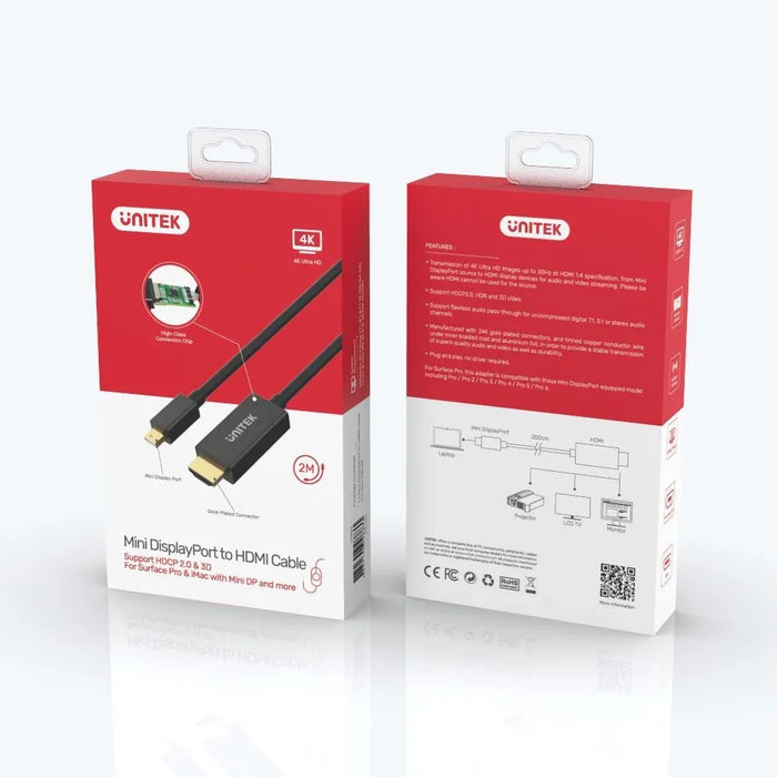 UNITEK 2M Mini DisplayPort to HDMI 1.4 Cable. Supports 4K@30Hz; HDR; HDCP2.0; 3D - LX2001 - Homewares, Outdoor, Phone Accessories, Cases, Speakers, Headphones + More -