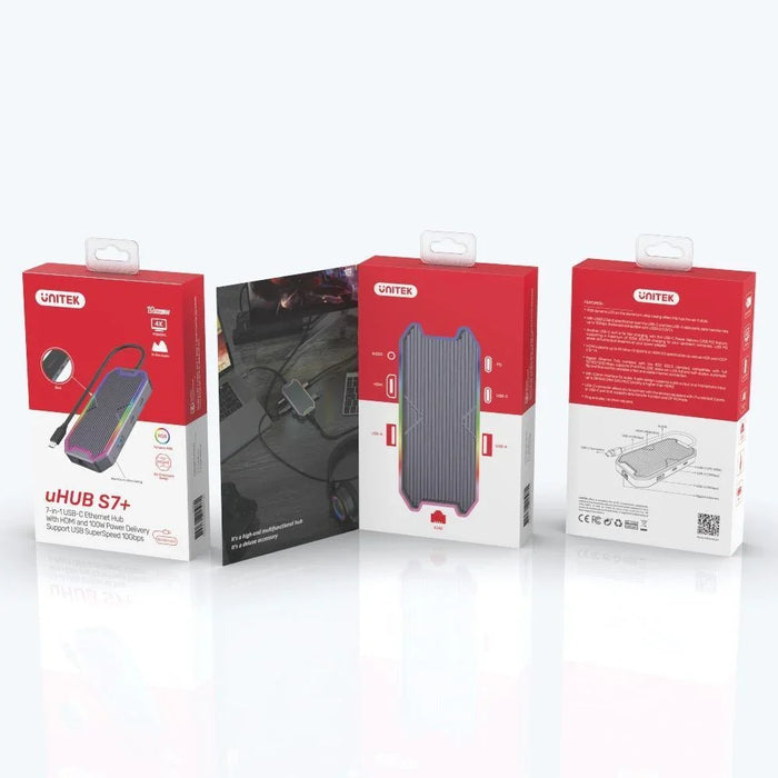 UNITEK 7-in-1 Multi-Port 100W PD Hub Supporting 10Gbps with USB-C Connector. Inc - LX2001 - Homewares, Outdoor, Phone Accessories, Cases, Speakers, Headphones + More -