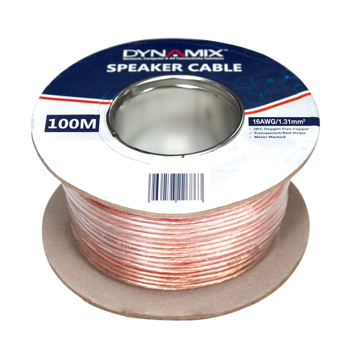 DYNAMIX 100m 16AWG/1.31mm Speaker Cable, OFC 25/025BCx2C, Clear PVC Insulation