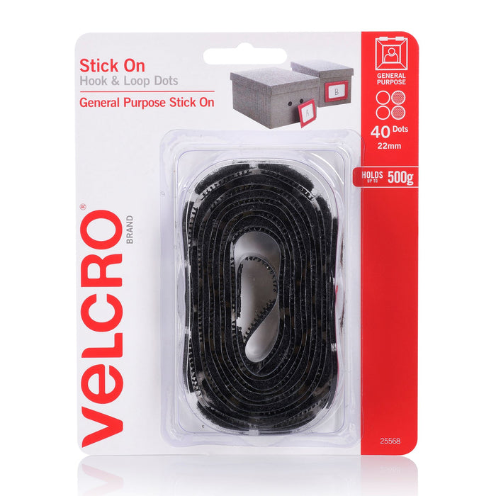 VELCRO Brand 22mm Stick On Hook & Loop Dots. Pack of 40. Designed for General Pu