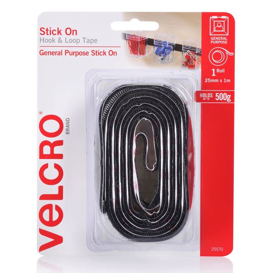 VELCRO Brand 25mm x 1m Stick On Hook & Loop Tape. Designed for General Purpose S