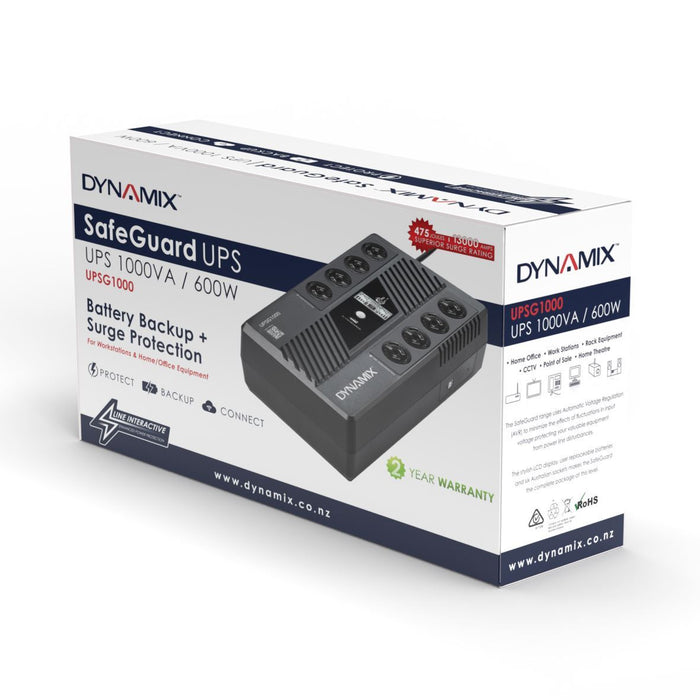 DYNAMIX SafeGuard 1000VA/600W Line Interactive UPS, 4 x NZ Battery Back Up and S