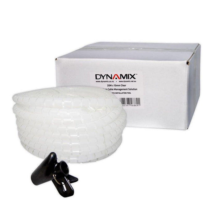 DYNAMIX 20mx15mm Easy Wrap - Cable Management Solution, Bulk Packed Clear