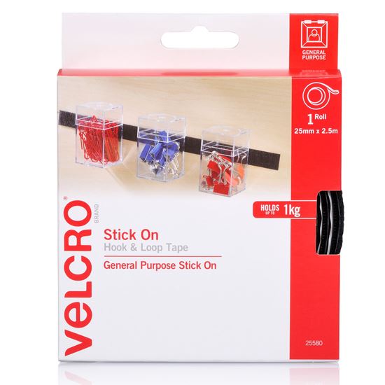 VELCRO Brand 25mm x 2.5m Stick on Hook & Loop Roll/Tape. Designed for Hanging &
