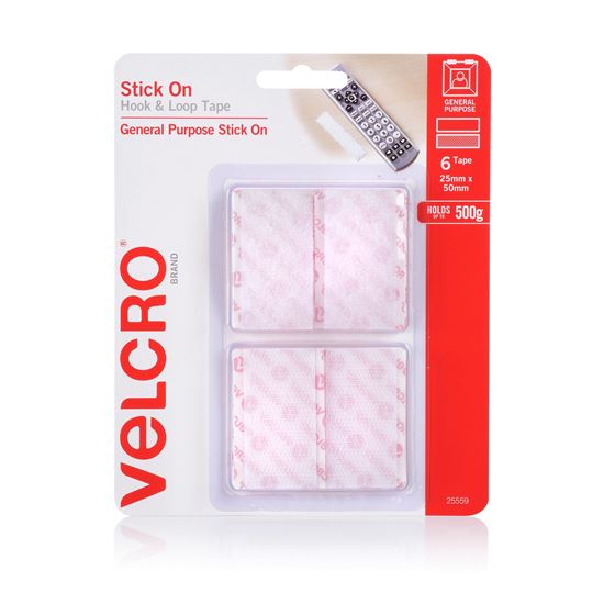 VELCRO Brand 25mm x 50mm Hook & Loop Pre-Cut Stick On 6 Pack Surface Tape. Desig