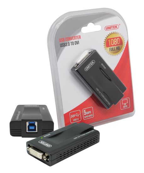 UNITEK USB-A 3.0 to DVI and VGA Converter. Supports Full HD 1080p Res, Up to 204