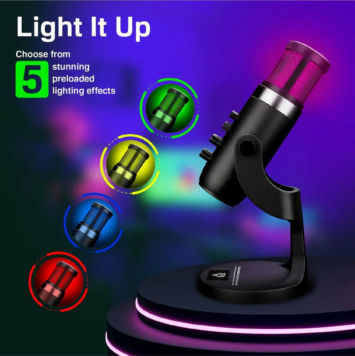 VERTUX Cardioid Gaming Microphone with 5 Mode RGB LED Light. One Touch Mute, USB - LX2001 - Homewares, Outdoor, Phone Accessories, Cases, Speakers, Headphones + More -