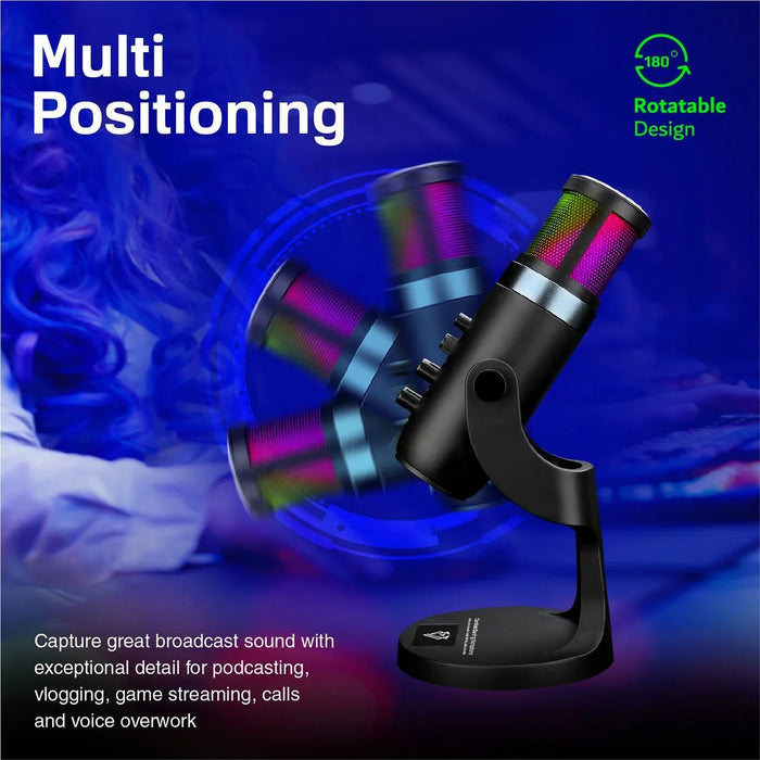 VERTUX Cardioid Gaming Microphone with 5 Mode RGB LED Light. One Touch Mute, USB - LX2001 - Homewares, Outdoor, Phone Accessories, Cases, Speakers, Headphones + More -