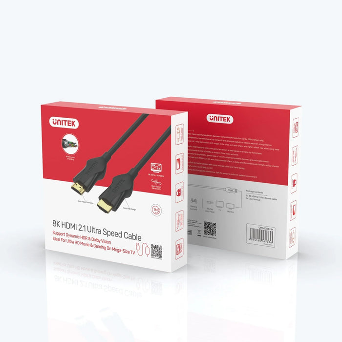 UNITEK 2m HDMI 2.1 Ultra High Speed Cable. Supports 8K 60Hz and 4K 120Hz resolut - LX2001 - Homewares, Outdoor, Phone Accessories, Cases, Speakers, Headphones + More -